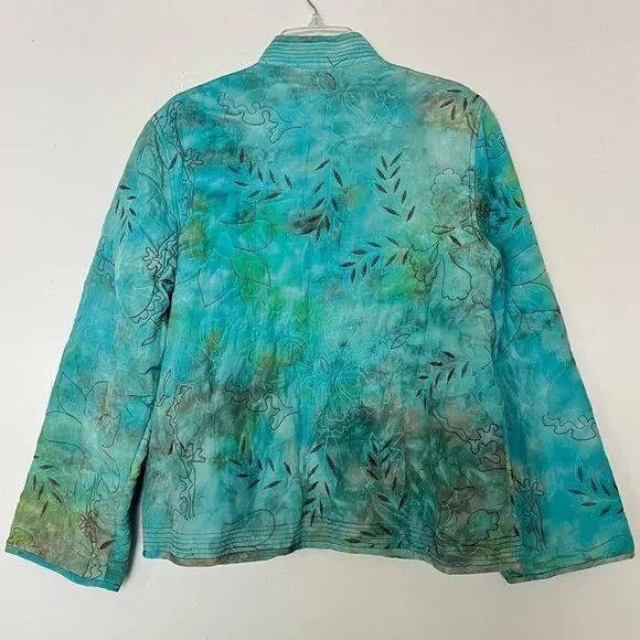 Mirasol Turquoise Quilted Jacket Oriental Style Lagenlook Artsy Rayon Size Large - Picture 7 of 11